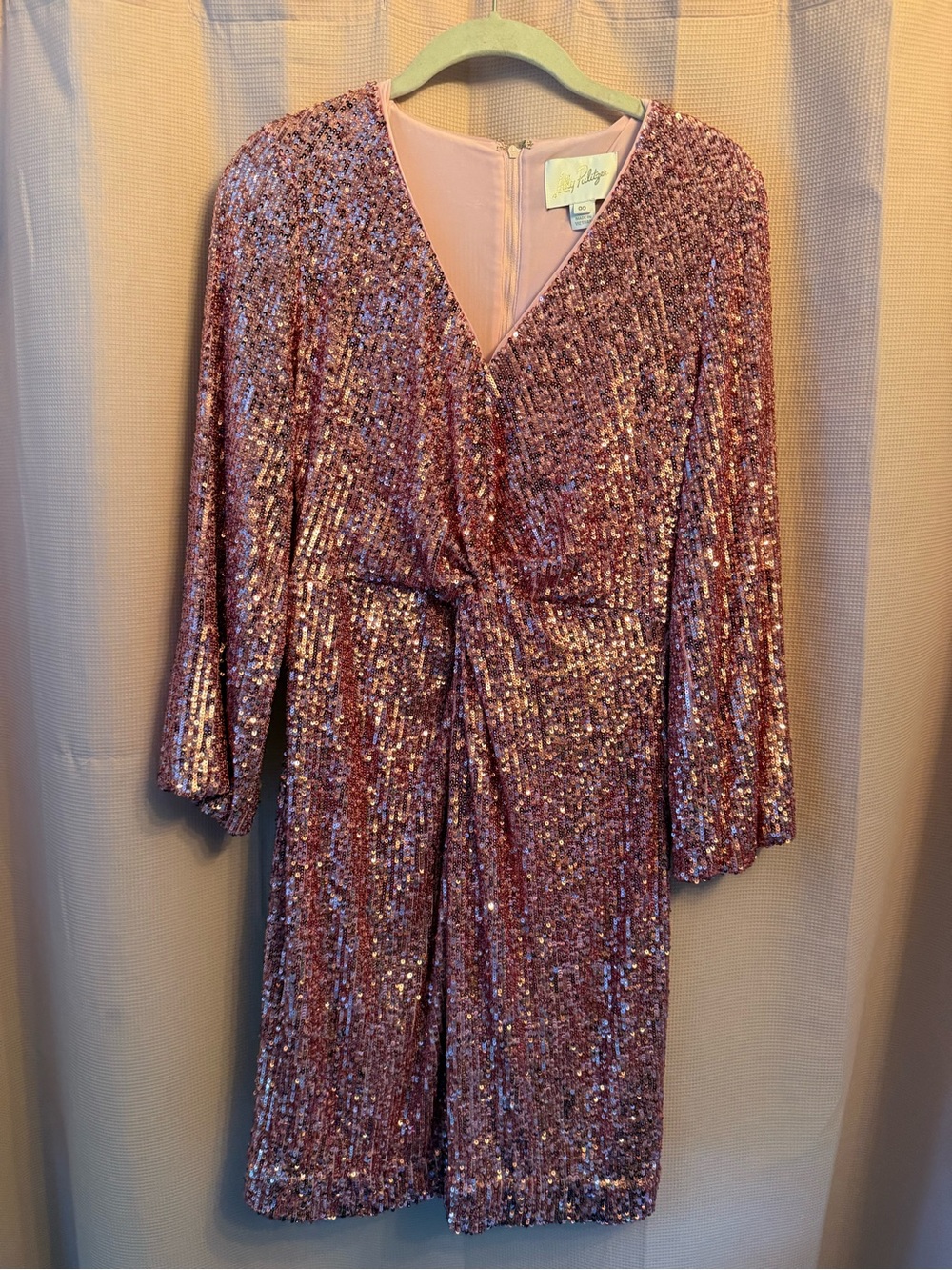 Lilly Pulitzer Rose Pink Sequin Wrap-Style Long Sleeve Dress